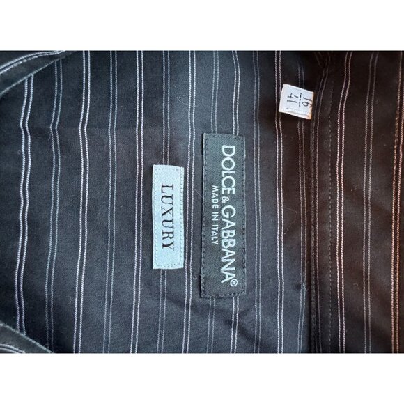 Dolce & Gabbana Mens Luxury Black Striped Long Sleeve Button-Up Shirt 100% Cotto - Picture 6 of 8